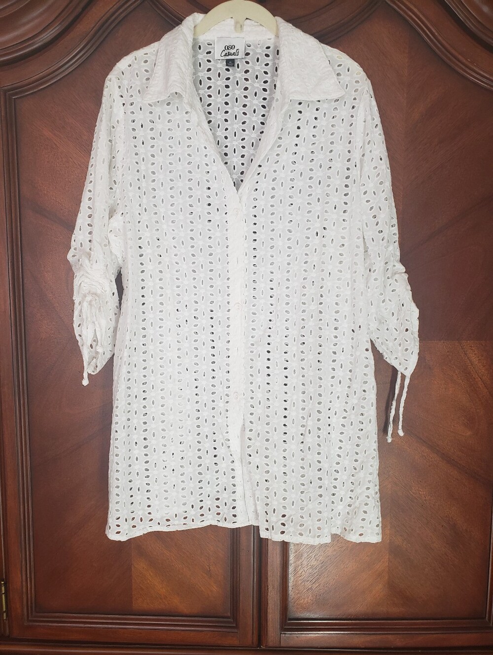 OSO Casuals White Eyelet Button-Down Shirt